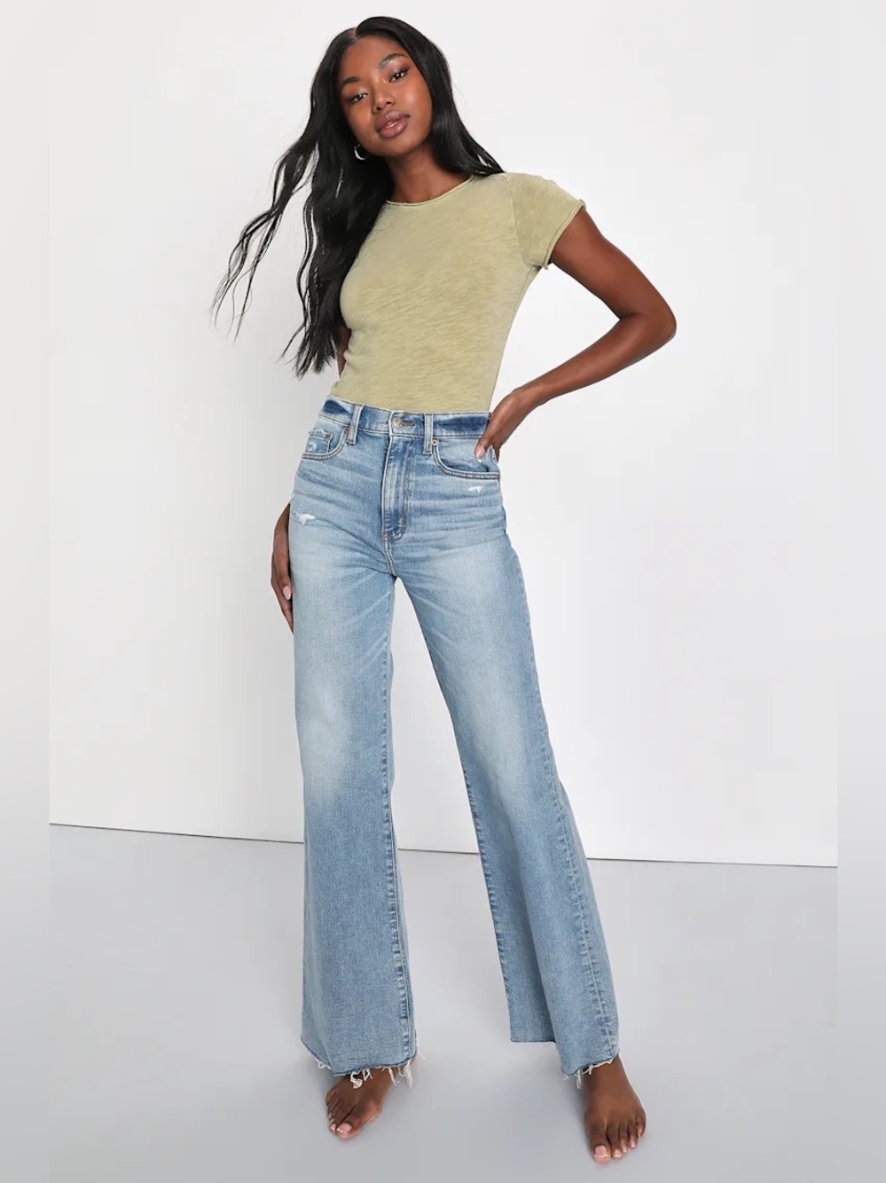 Daze Denim Jeans Womens 26 High Rise Wide Leg Raw Hem Stretch